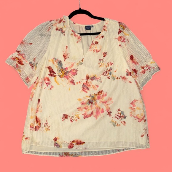 Kaari Blue Tops - Kaari Blue Floral Textured Blouse Women's XL